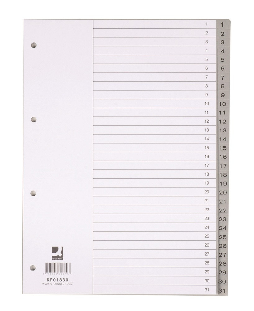 Index plastic Q-Connect A4 numerotat 1-31 120 microni gri