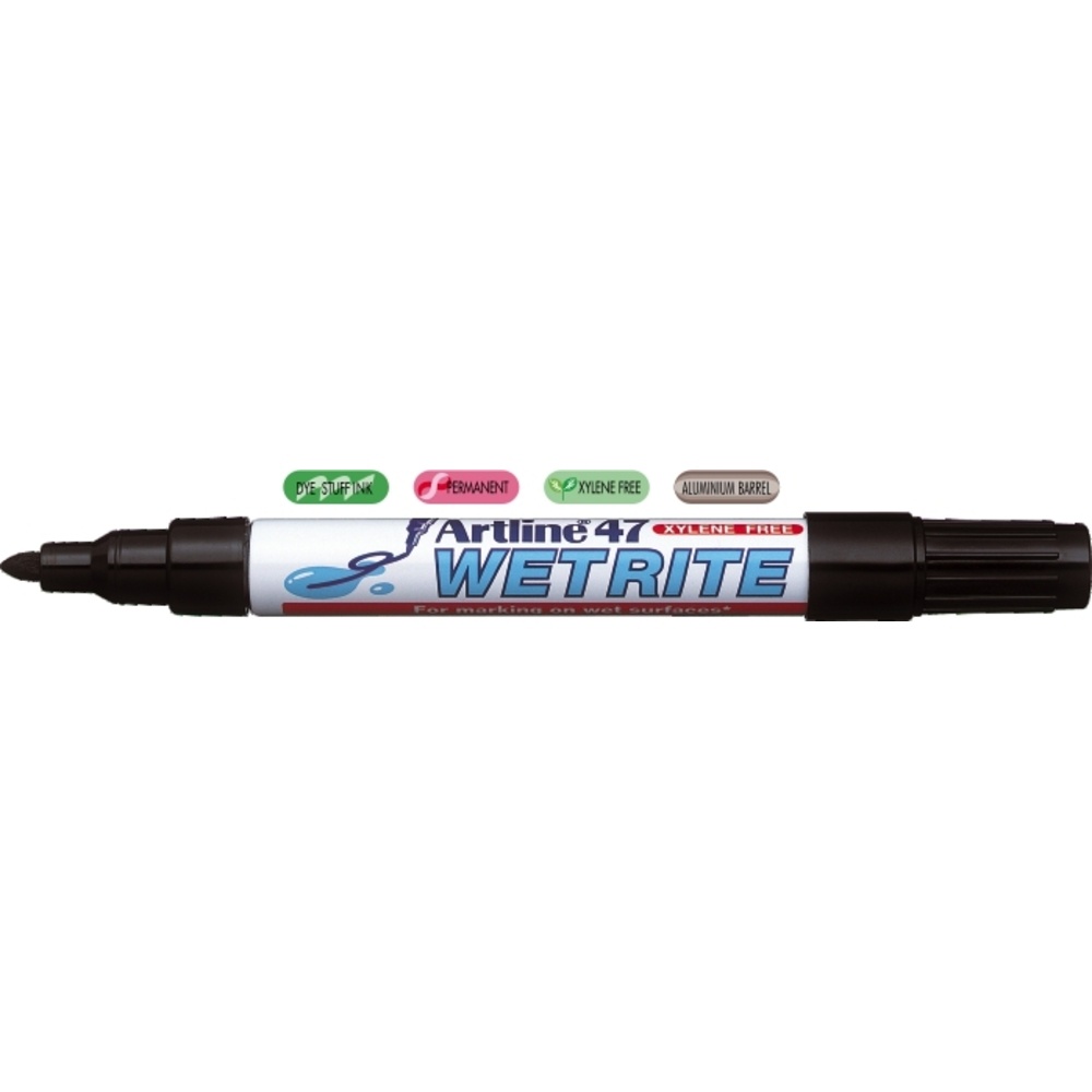 Marker Artline 47, pentru suprafețe umede, corp metalic, vârf rotund 1.5mm - negru