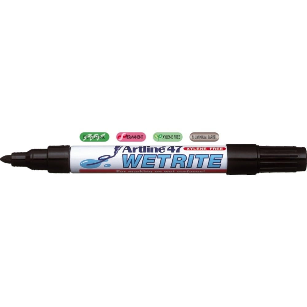 Marker pentru suprafețe umede Artline 47, corp metalic, vârf rotund 1.5mm, negru