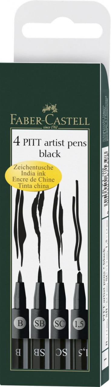 PITT ARTIST PEN SET 4 BUC NEGRU FABER-CASTELL