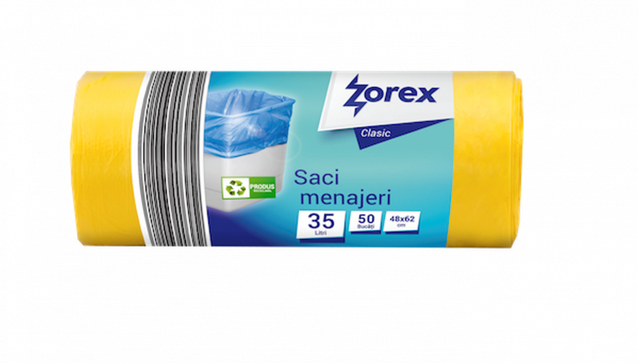 Saci menajeri Zorex Clasic, 35L, galben, 50 buc/rola