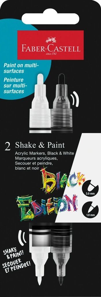 Set 2 markere acrilice Faber-castell Shake&paint. alb-negru