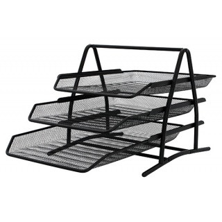 Set 3 tăvițe metalice suprapozabile Mesh Q-CONNECT negru