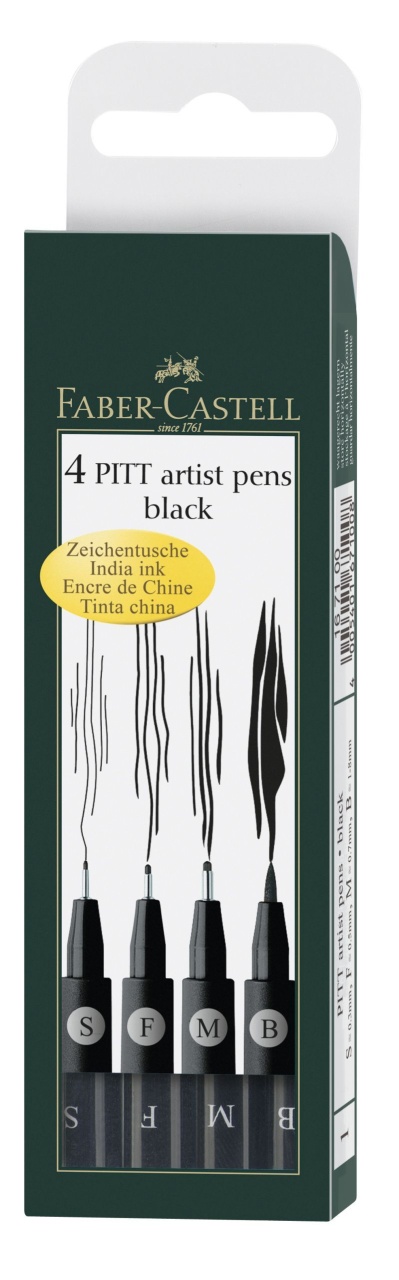 Set 4 buc Faber-Castell Pitt Artist Pen, negru