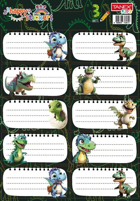 Set etichete școlare Tanex tls-801, Dino. 30 buc/set