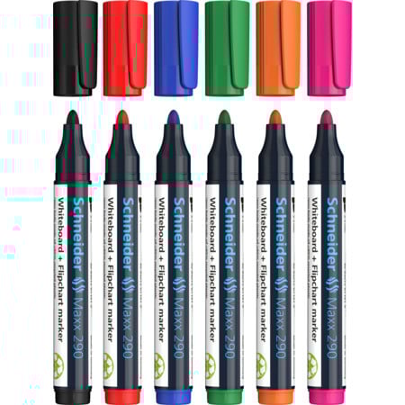 Set markere pentru tablă de scris+flipchart Schneider Maxx 290, vârf rotund 2-3mm, 6 culori/set