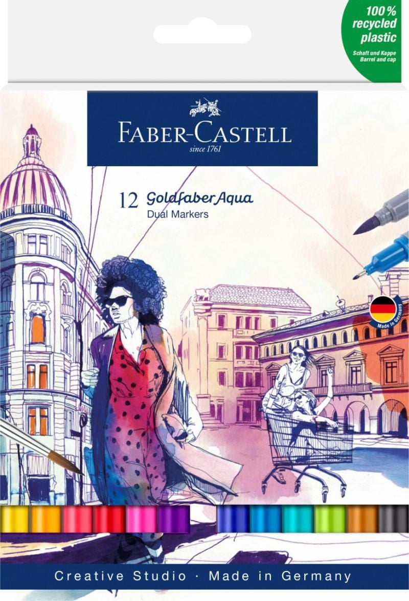 Set markere solubile 2 capete Faber-castell goldfaber, 12 buc/set