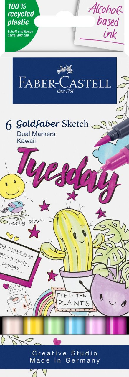 Set sketch markere 2 capete Faber-castell kawaii goldfaber, 6 buc/set