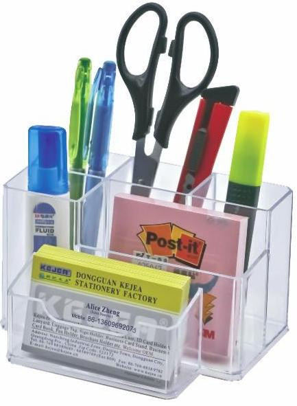 Suport plastic pentru accesorii de birou , 6compartimente, 105x85mm, KEJEA, transparent