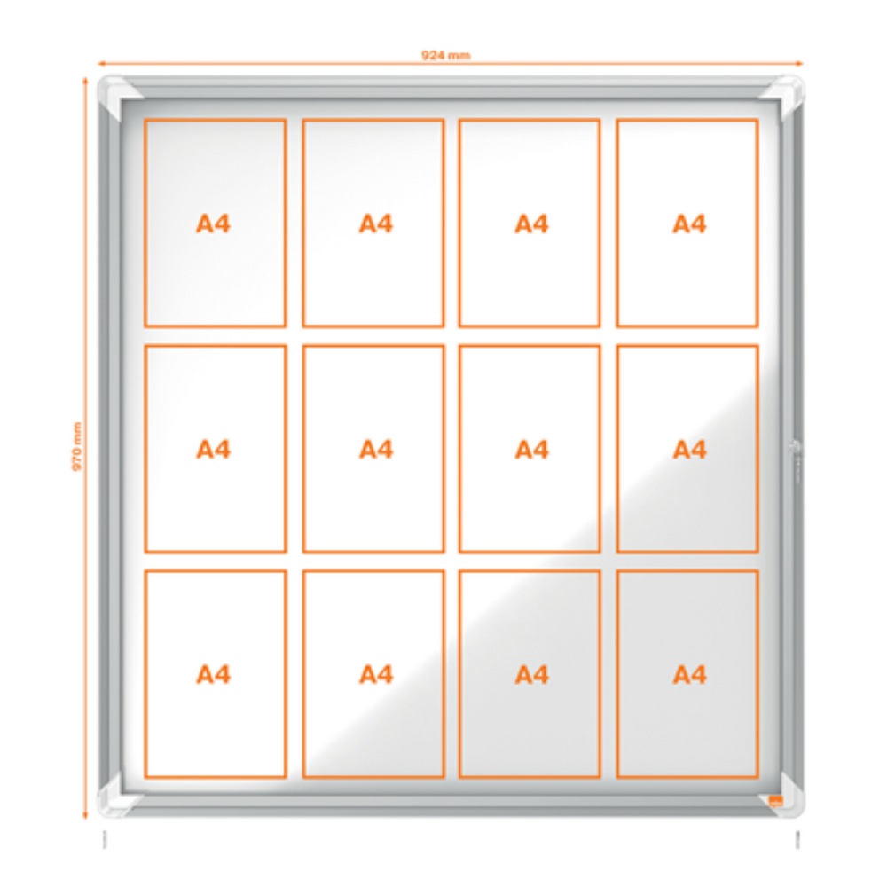 Avizier exterior, oțel emailat, 12x A4, cu ușă și cheie, magnetic, alb, NOBO Premium Plus - 2 | YEO