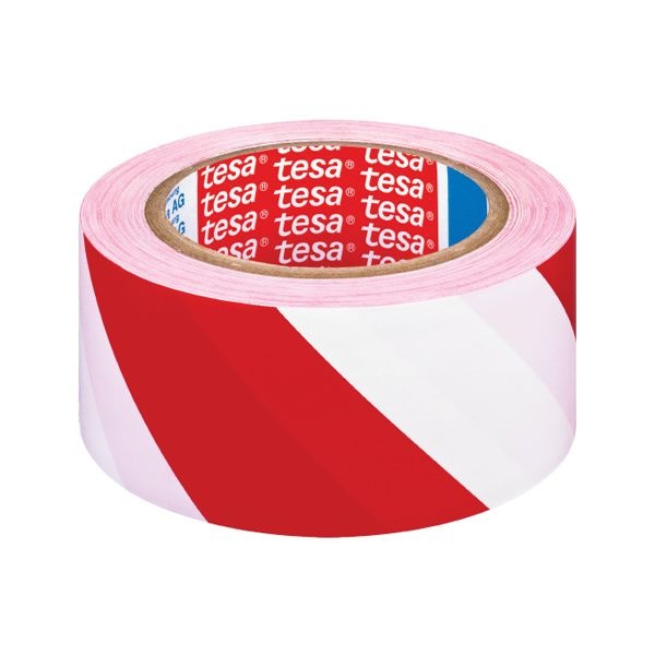 Bandă adezivă pentru marcare Tesa - roșu/alb, 50mm x 33 m