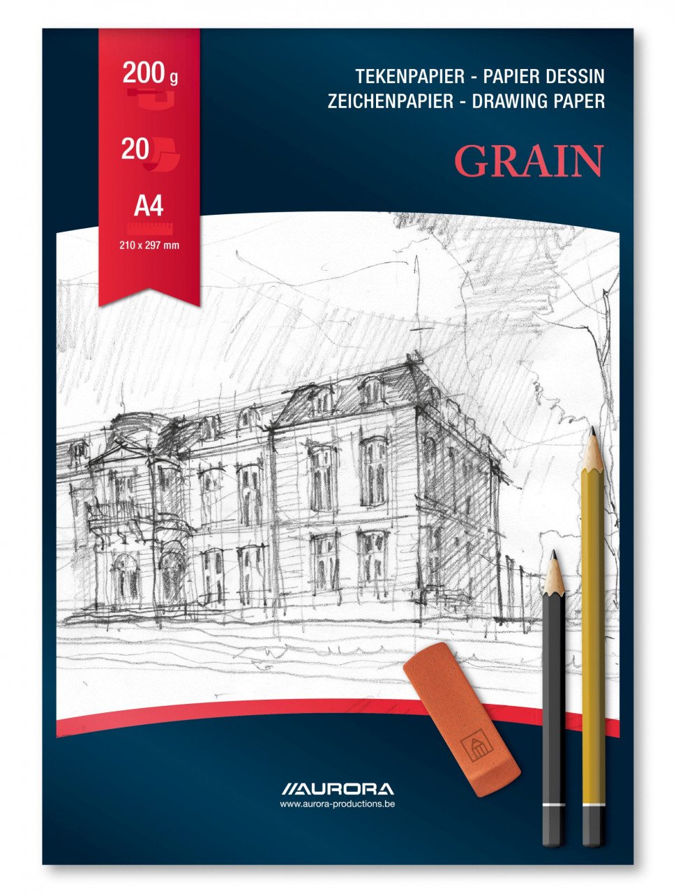Bloc desen A4, 20 file - 200g/mp, AURORA Grain - carton alb