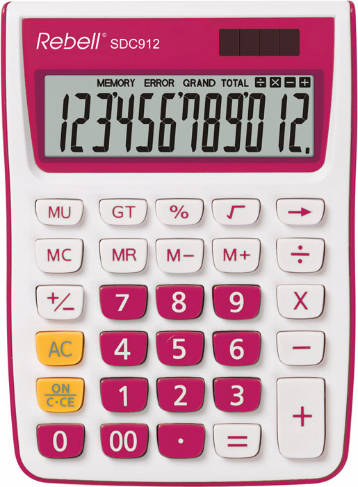 Calculator de birou, 12 digits, 145 x 104 x 26 mm, Rebell SDC 912 - alb/roz