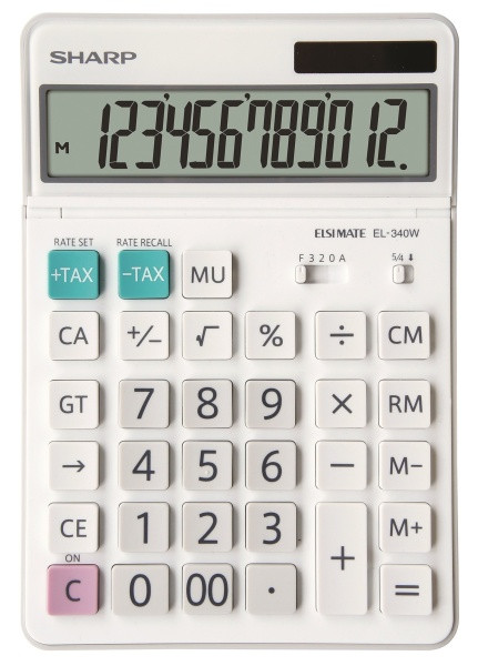 Calculator de birou, 12 digits, 189 x 127 x 18 mm, dual power, ecran rabatabil, SHARP EL-340W - alb