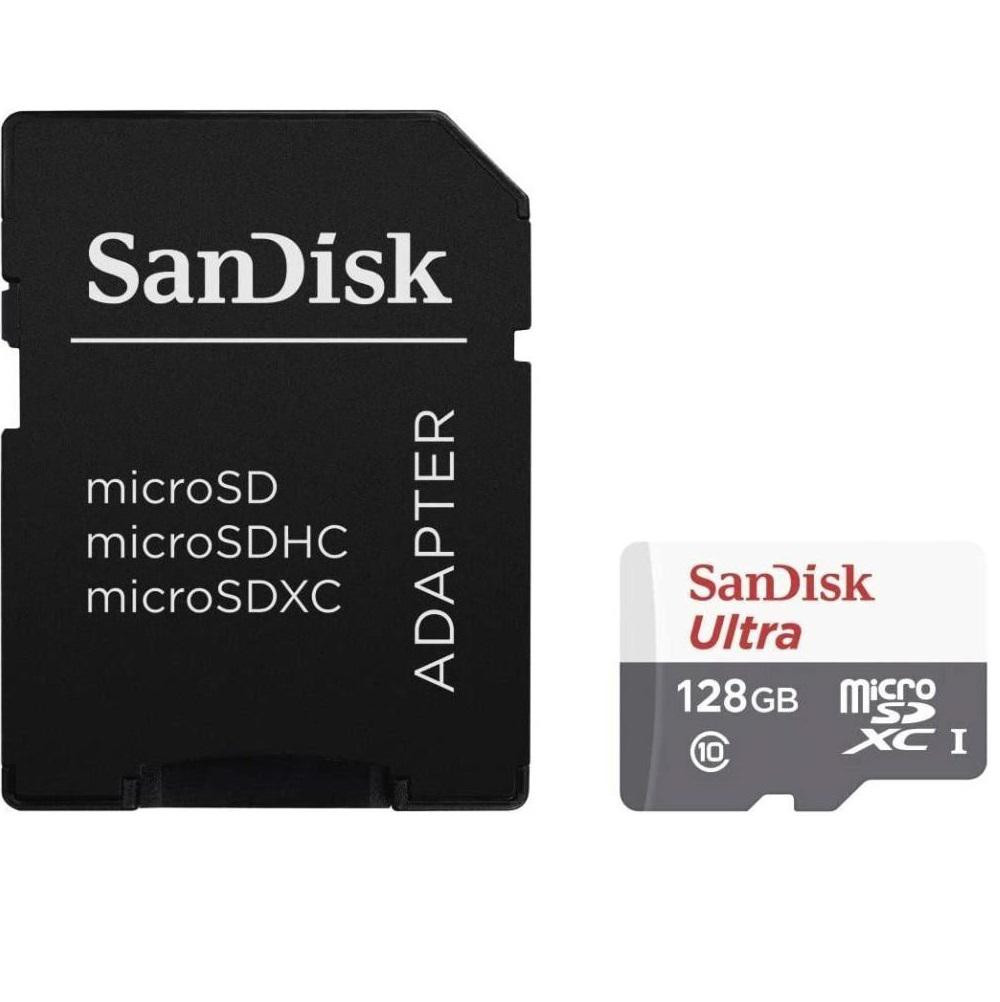 Card de memorie SanDisk Ultra MicroSDXC, 128GB, UHS-I, Class 10, 80MB/s + Adaptor