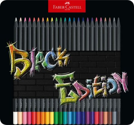 Creioane colorate, 24 culori, Black edition, cutie metal, Faber-castell