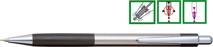 Creion mecanic metalic PENAC Pepe, rubber grip, 0.5mm, varf metalic - accesorii negre