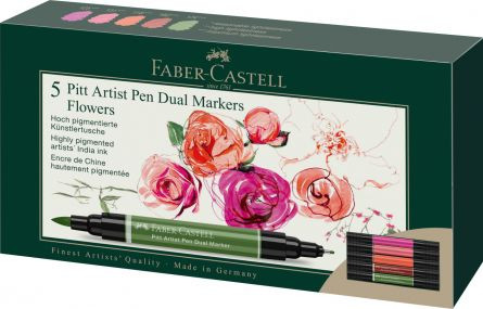 Cutie Pitt Artist Pen Dual marker Faber-Castell Studio Flowers, 5 buc