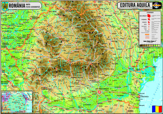 Hartă fizico-geografică România, 120x160 cm, Aquila - 1 | YEO