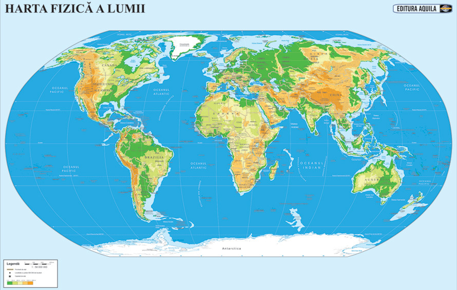 Harta lumii fizico-geografica + politica, 70 x 100, Aquila