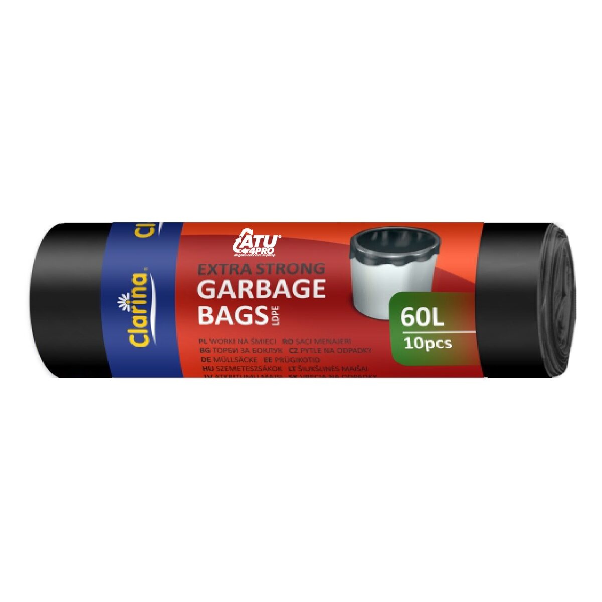 Saci menajeri Clarina, 60L, negru, 10 buc/rolă