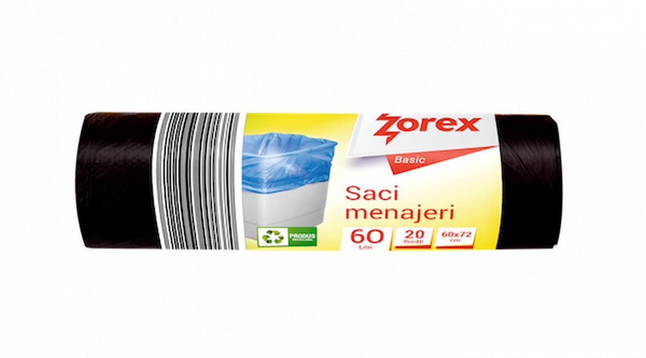 Saci menajeri Zorex Basic, 60L, negru, 20 buc/rola