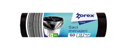 Saci menajeri Zorex Clasic, negri, 60 L, 10 buc/rola