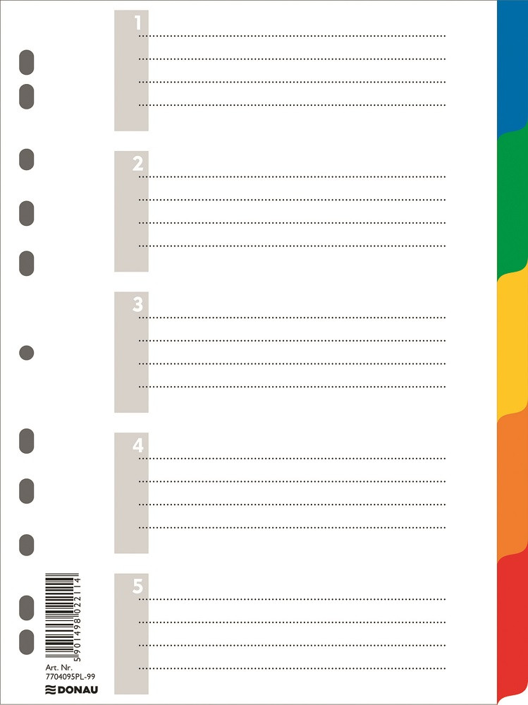 Separator plastic color DONAU A4 120 microni 5 culori/set