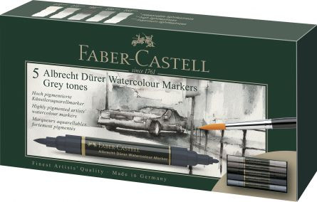 Set 5 markere solubile Faber-castell A.durer, tonuri de gri