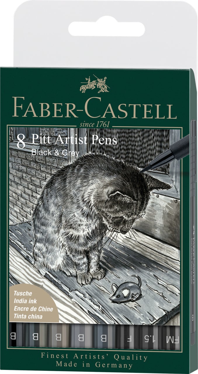 Set 8 markere Faber-castell Pitt artist pen, negru și gri