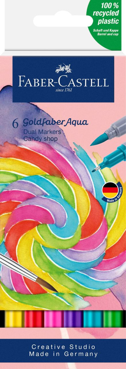 Set markere solubile 2 capete Faber-castell candy shop goldfaber, 6 buc/set
