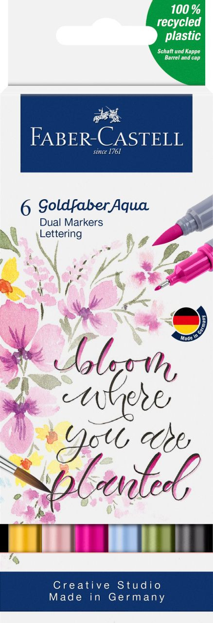 Set markere solubile 2 capete Faber-castell lettering goldfaber, 6 buc/set
