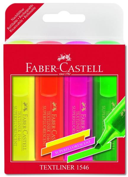 Set textmarkere superfluorescente Faber-Castell 1546, 4 buc/set