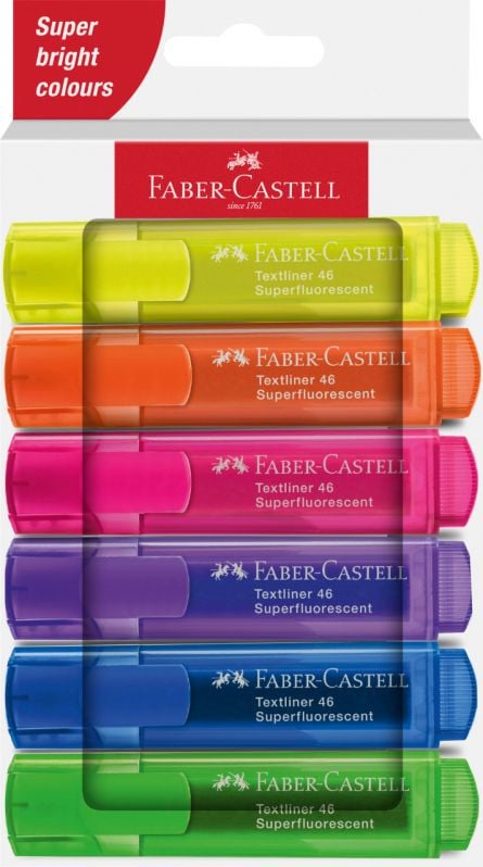 Set textmarkere superfluorescente Faber-castell 1546, cutie carton, 6 buc/set