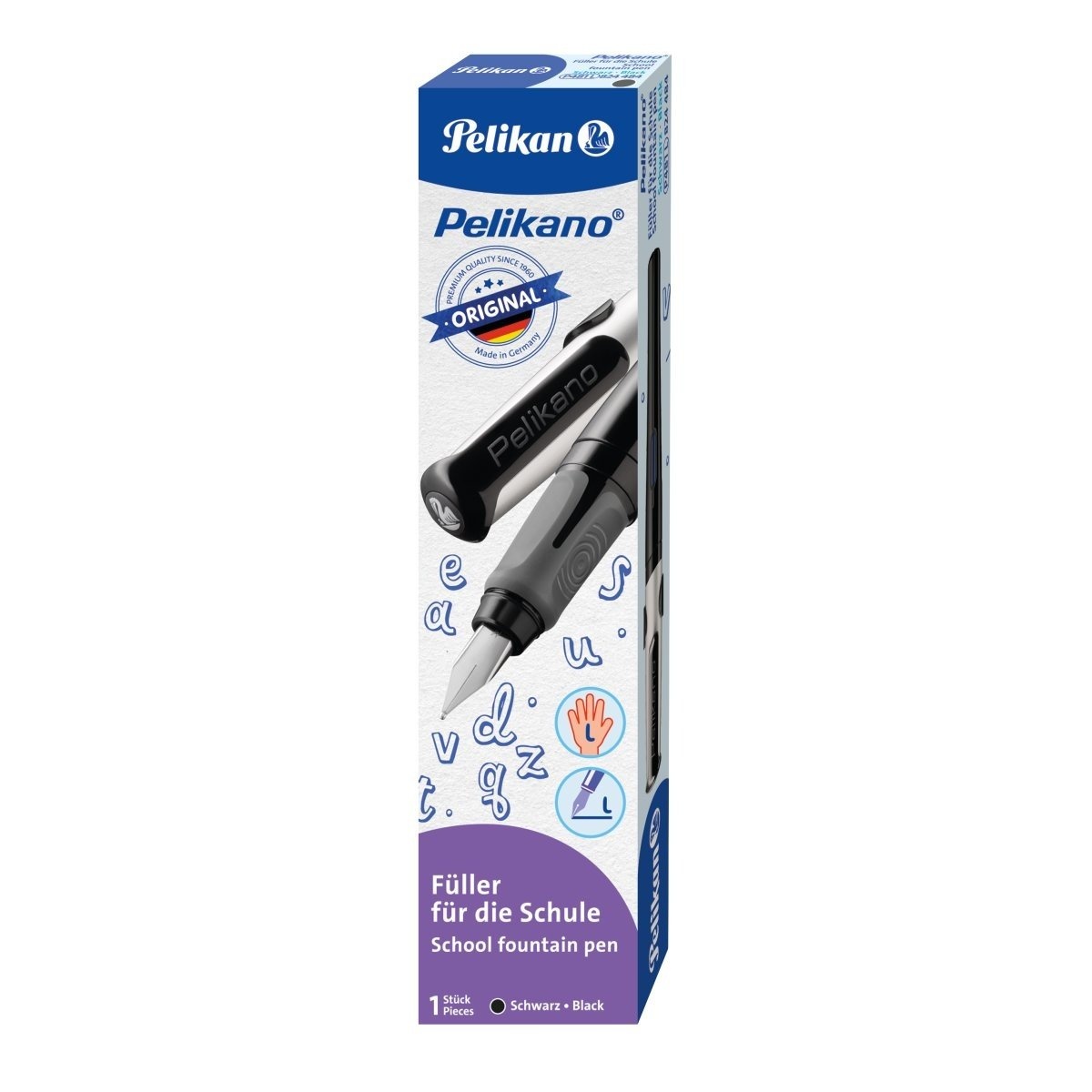 Stilou Pelikano, penița L, grip ergonomic, pentru stângaci, 1 patron mare albastru inclus, în cutie de carton - 2 | YEO