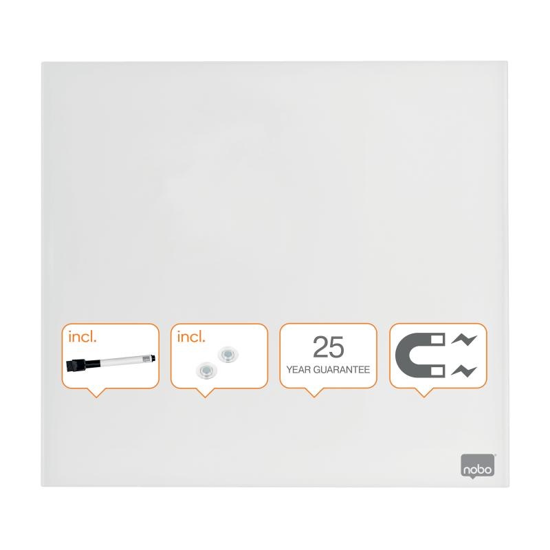 Whiteboard magnetic, 45x45 cm, sticlă, +Accesorii, NOBO - 3 | YEO