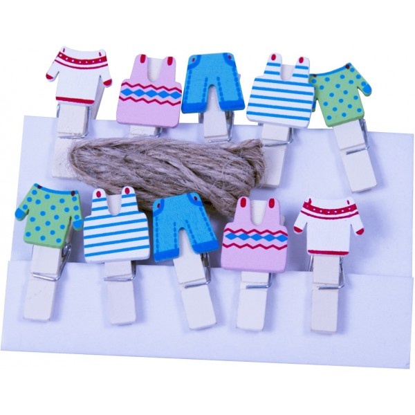 Accesorii creație Colorarte, lemn, cârlig hăinuțe, natur, 3.5cm, set 10 buc