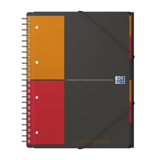 Agendă Oxford Internațional Organiser Book, A4+ 80 file, hârtie Optik 90g/mp, spiră dublă, scribzee, pătrățele, culoare gri