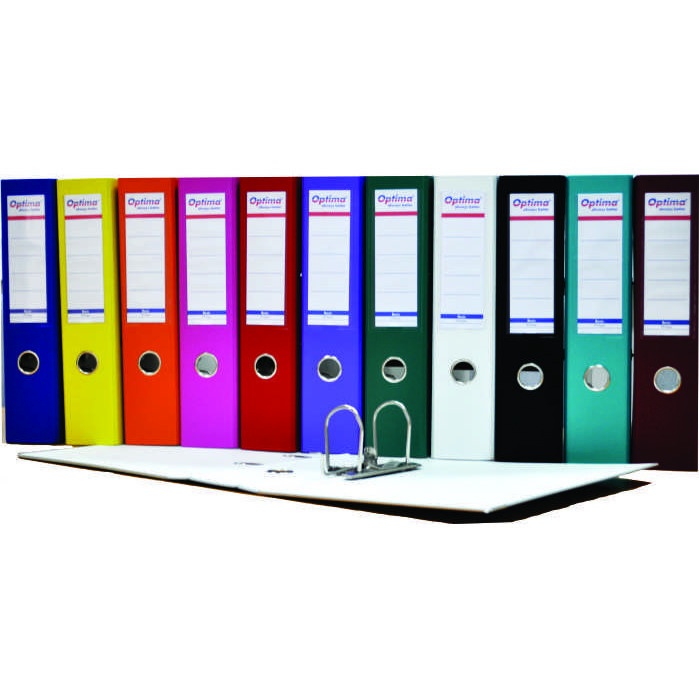 Biblioraft plastifiat A4 Optima Budget, Plastic/Hârtie, margine metalică, lățime 7.5 cm