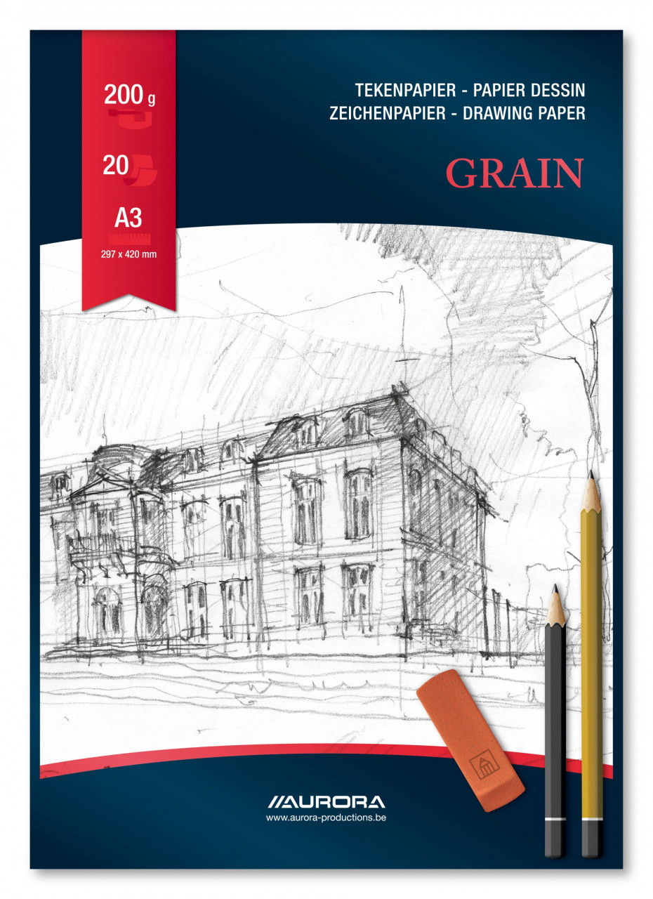 Bloc desen A3, 20 file - 200g/mp, AURORA Grain - carton alb