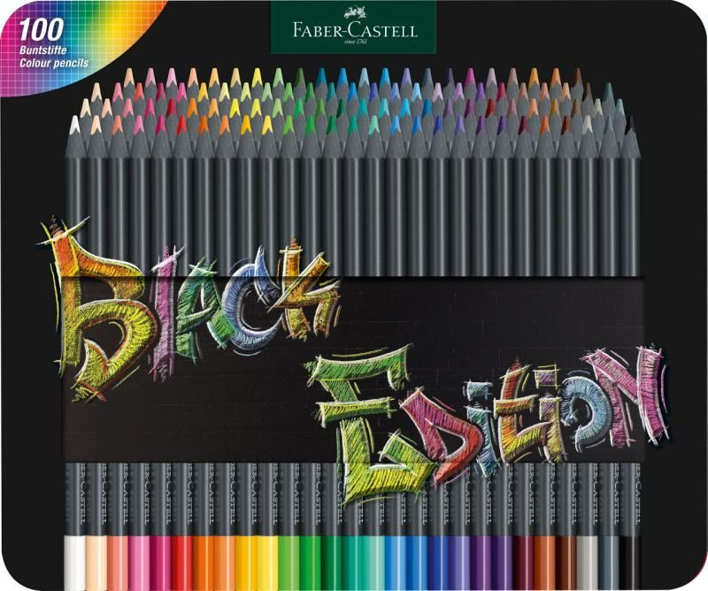 Creioane colorate, 100 culori, Black edition, cutie metal, Faber-castell