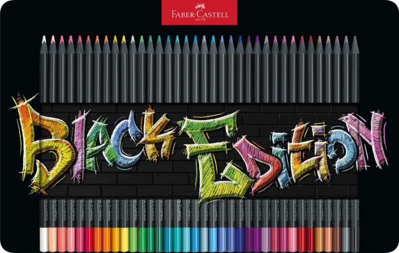 Creioane colorate, 36 culori, Black edition, cutie metal, Faber-Castell