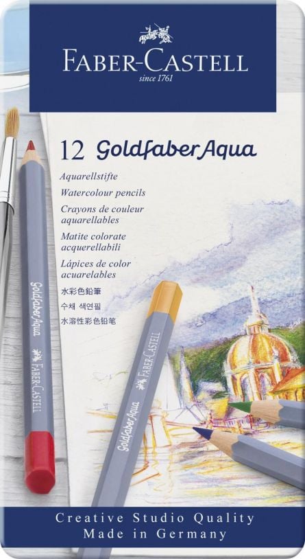 Creioane colorate Aquarelle 12 culori Goldfaber cut. Metal Faber