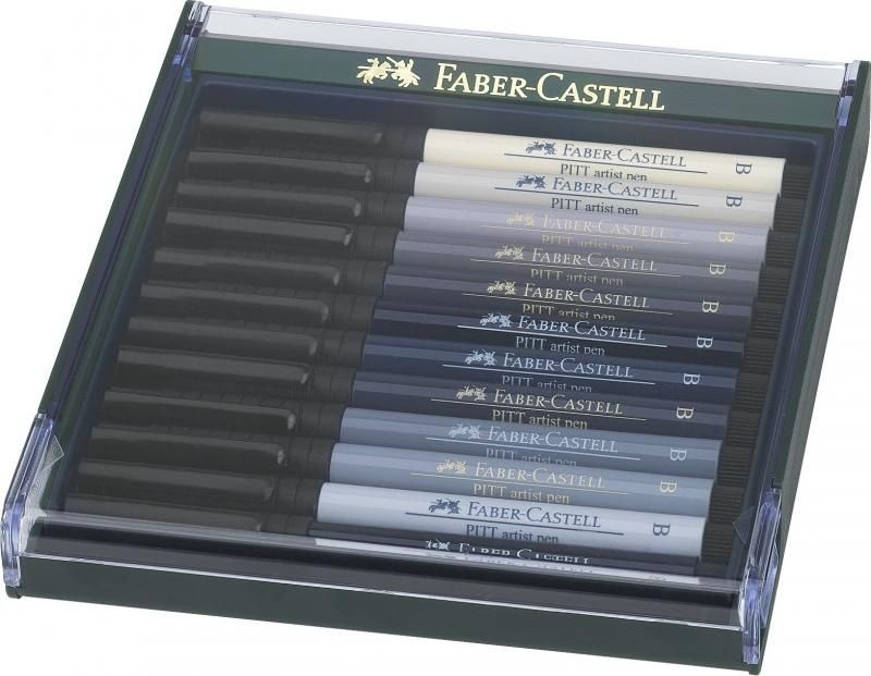 Cutie 12 culori Faber-Castell Pitt Artist Pen, nuanțe de gri