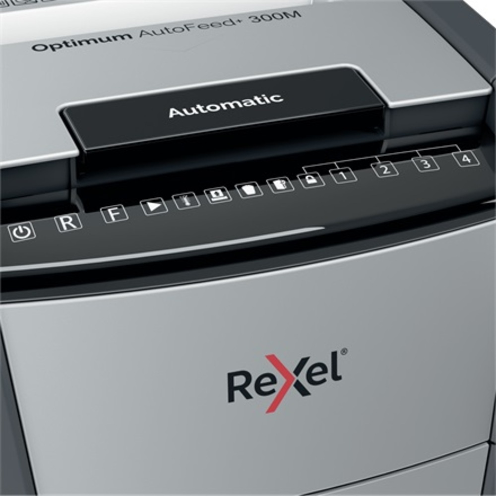 Distrugator de documente automat REXEL OPTIMUM 300M, P5, micro-cut (particule), 300 coli, cos 60l, negru - 2 | YEO
