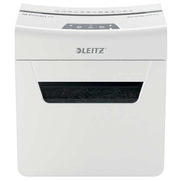 Distrugator documente manual LEITZ IQ Protect 6X, P4, cross-cut (confeti), 6 coli, cos 10l, alb