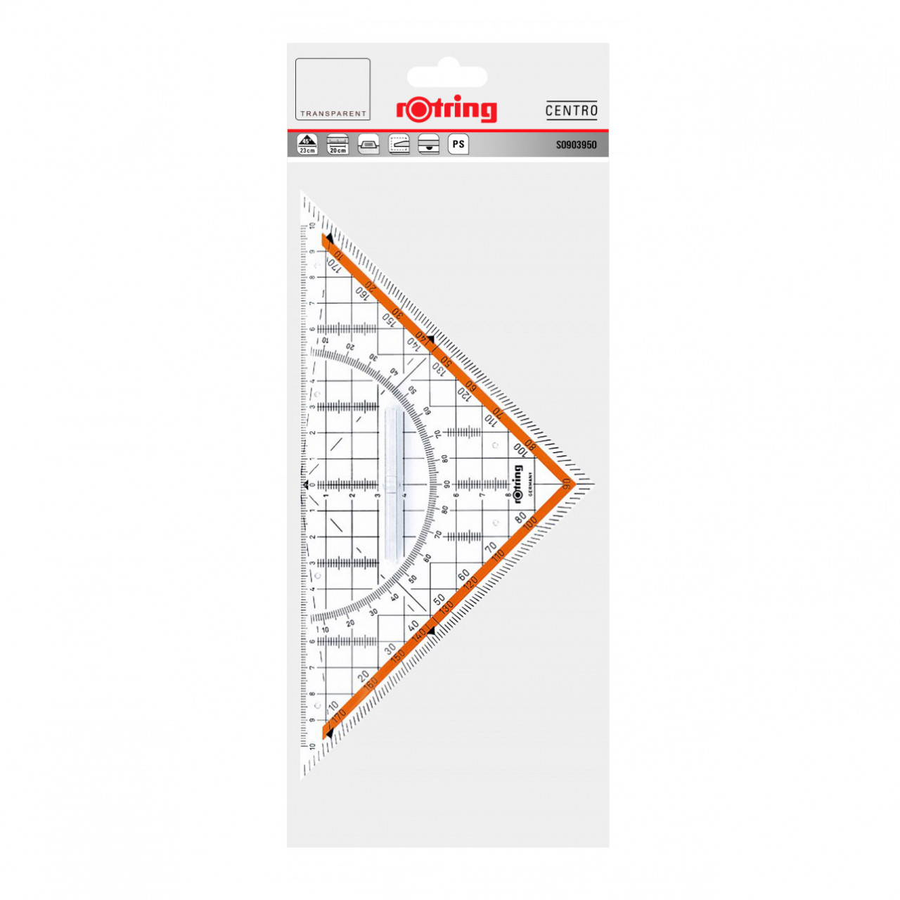 Echer 45° Rotring Geometry 20/23 cm cu Raportor si Maner - 1 | YEO