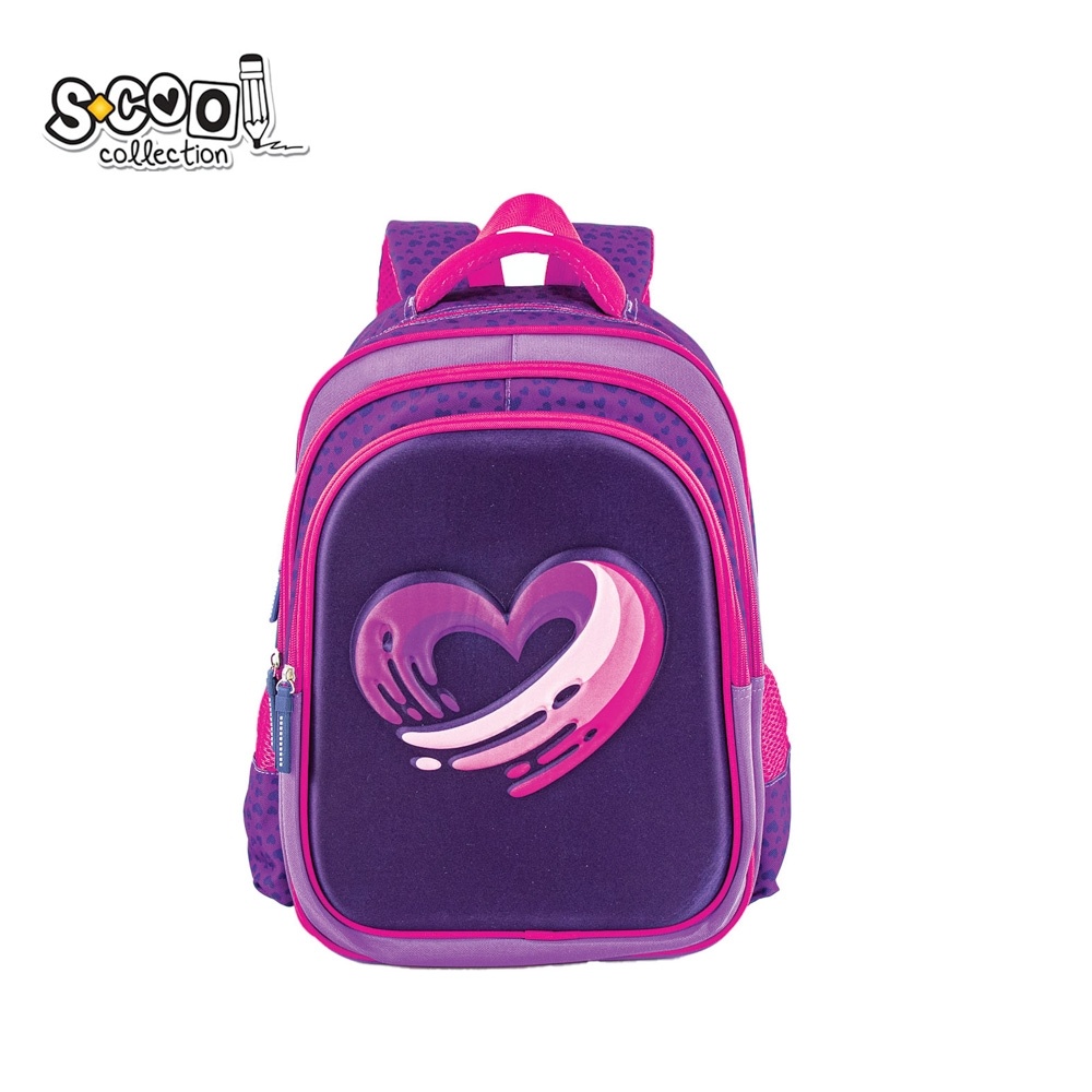 Ghiozdan fete neechipat S-COOL 3D Heart, 38x35x20 cm