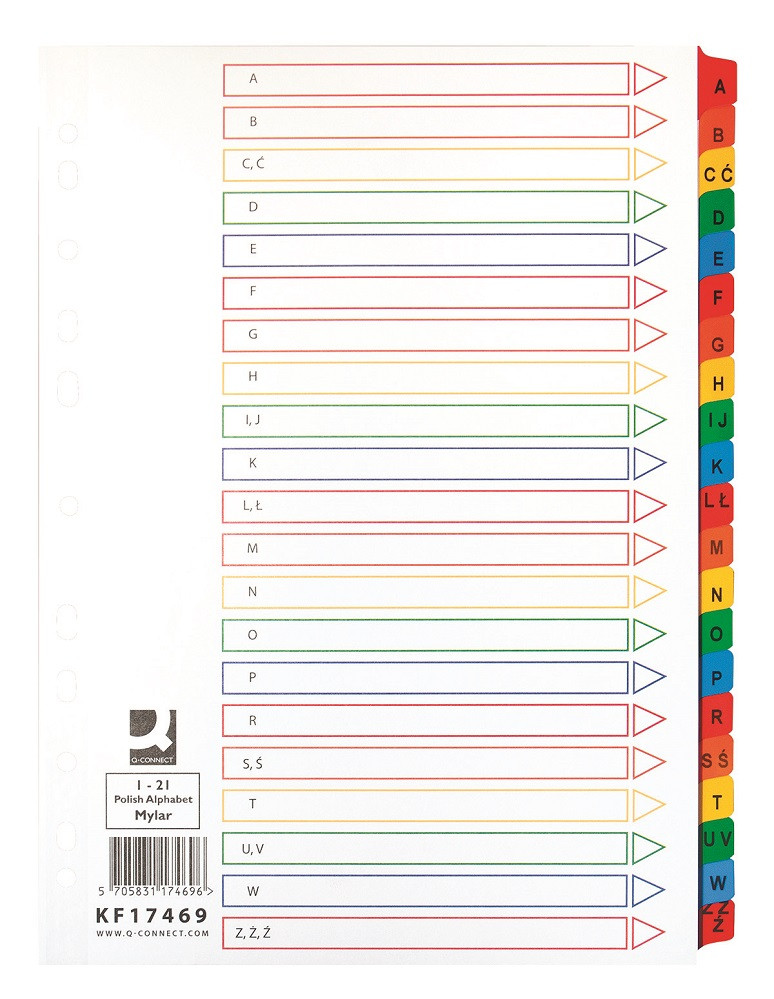 Index carton Q-Connect A4 alfabetic A-Z alb margine color 170g/mp