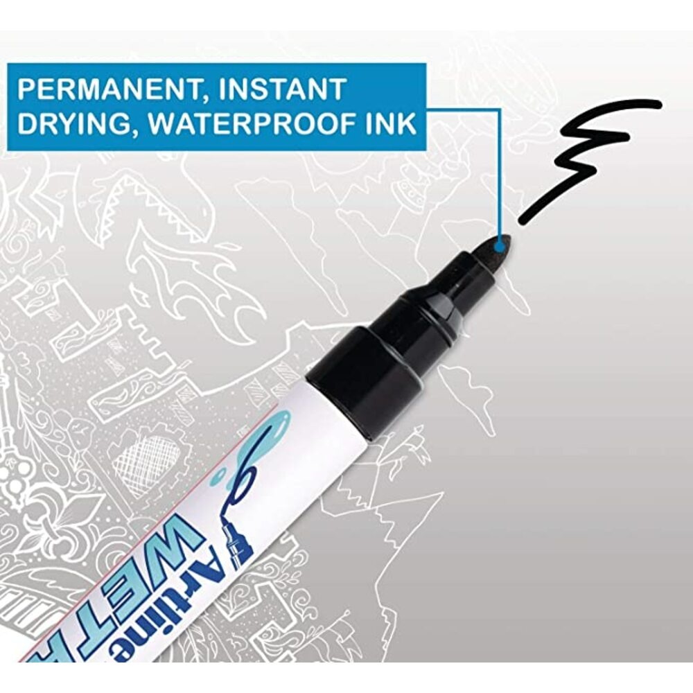 Marker pentru suprafețe umede Artline 47, corp metalic, vârf rotund 1.5mm, negru - 2 | YEO